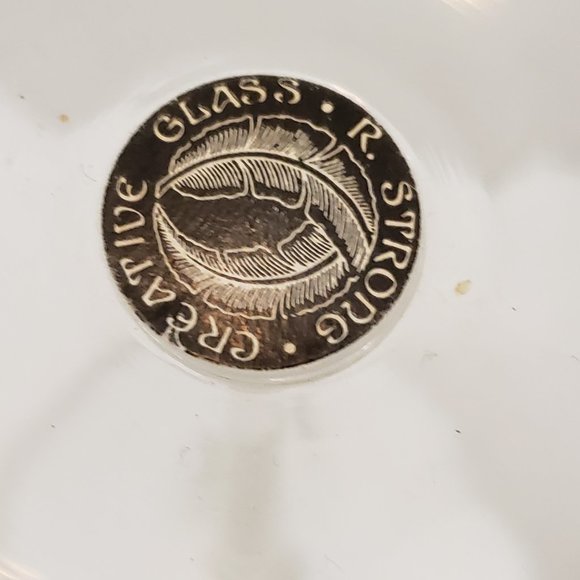 Tall Randy Strong Signed Artist Glass Wine Goblet White pull Clear Wave 80's 85 - Picture 5 of 16